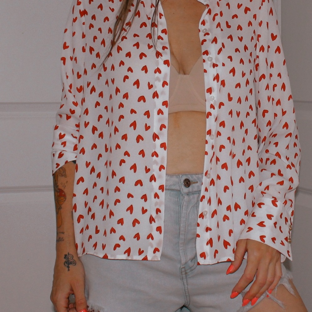 Rachel Zoe Red Heart Button-Down Shirt